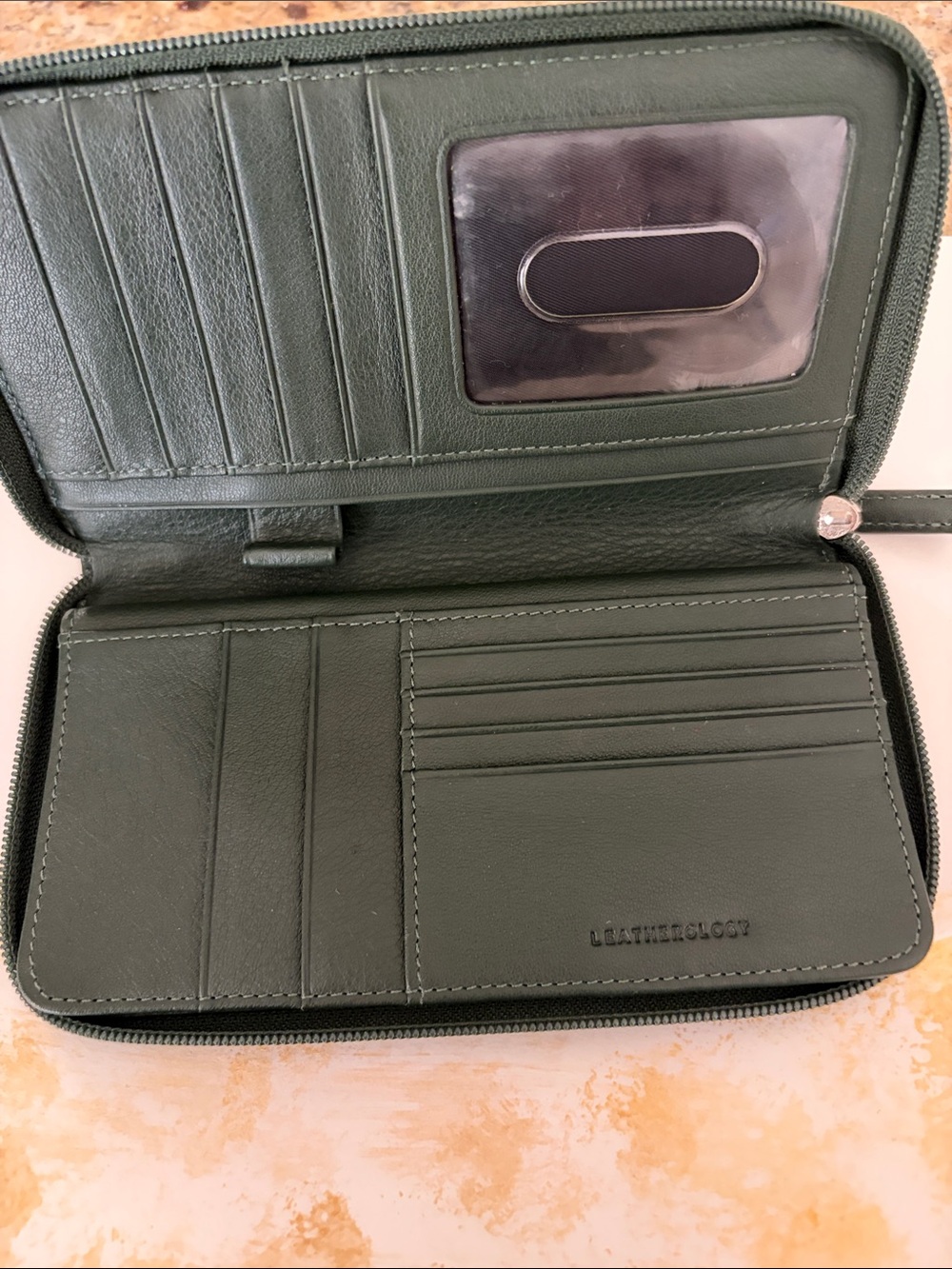 Dark Green Zip Around Leather Wallet